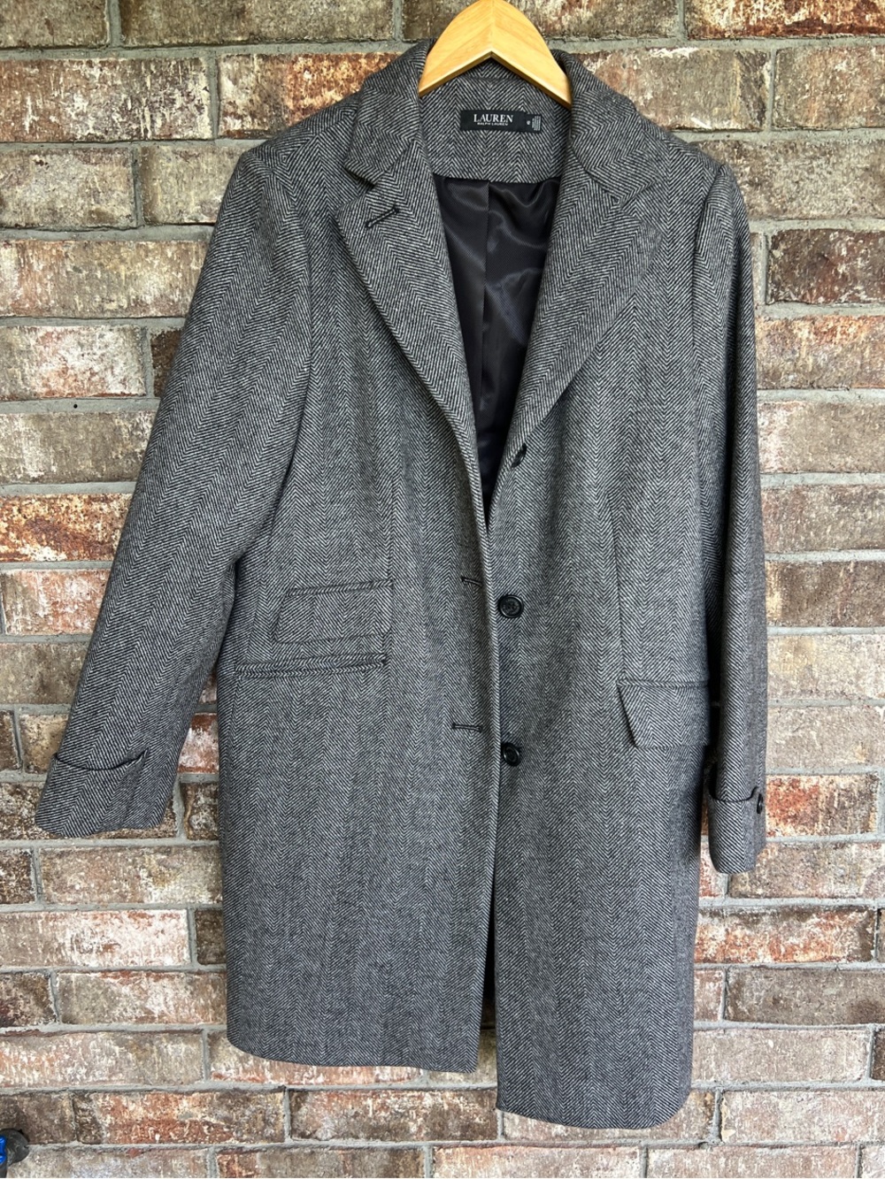 Lauren Ralph Lauren Gray Herringbone long Pea Coat women's size 12